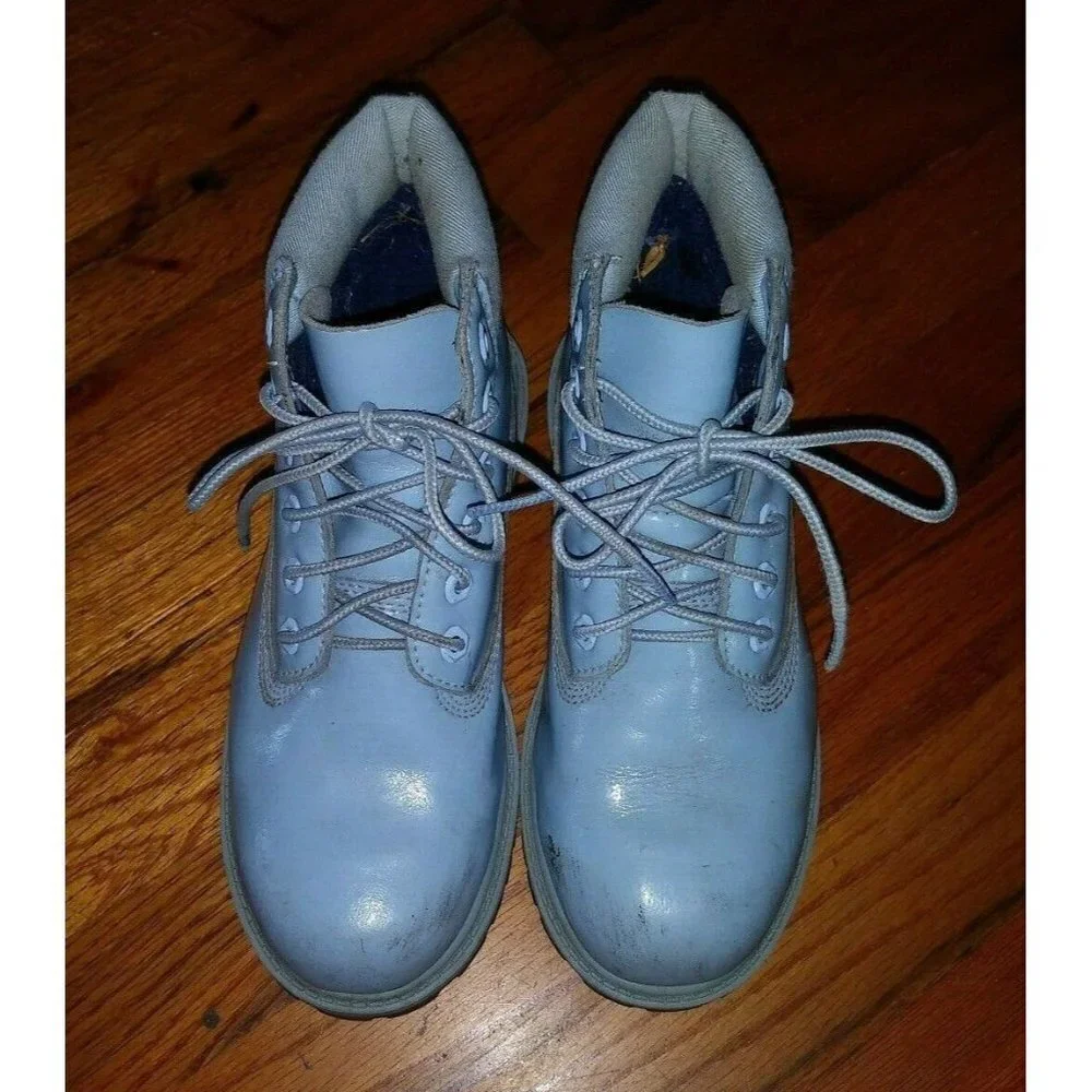Girls Timberland ankle Boots Sz 2 waterproof leather Youth Unisex blue USED